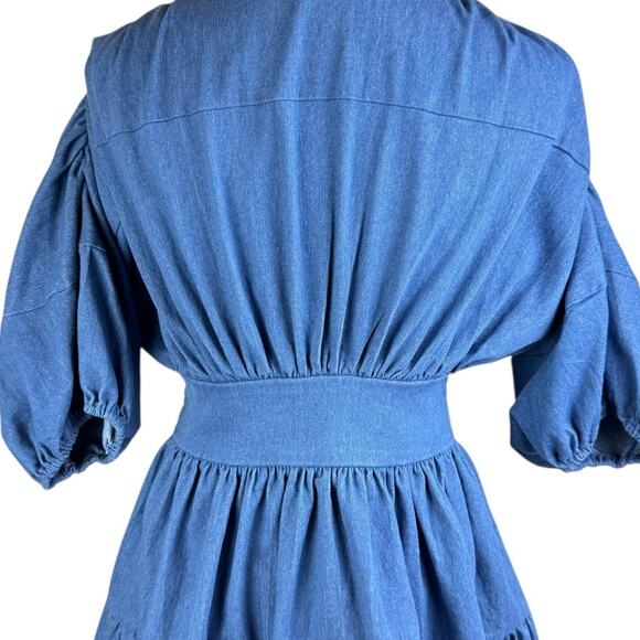 Petal + Pup Francis Denim Gathered Balloon Sleeve Tiered Flare Mini Dress - Picture 13 of 16